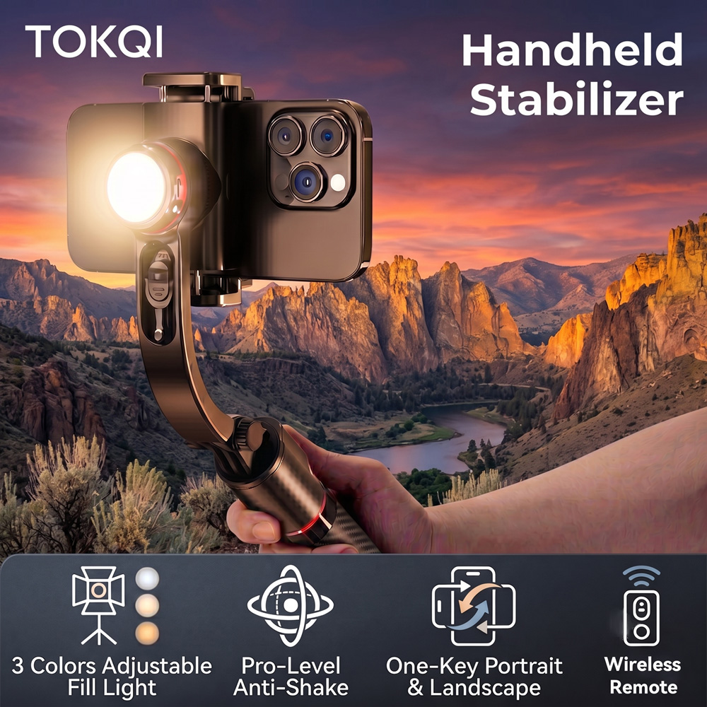 Selfie Stick Tripod - TOKQI Gimbal Stabilizer Anti-Shake Aluminiumlegering Vultlicht