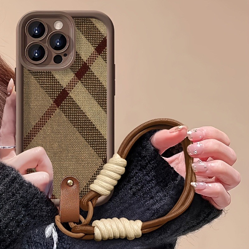 Lanyard Phone Strap - Bruine strepen lanyard bandje telefoonhoesje voor