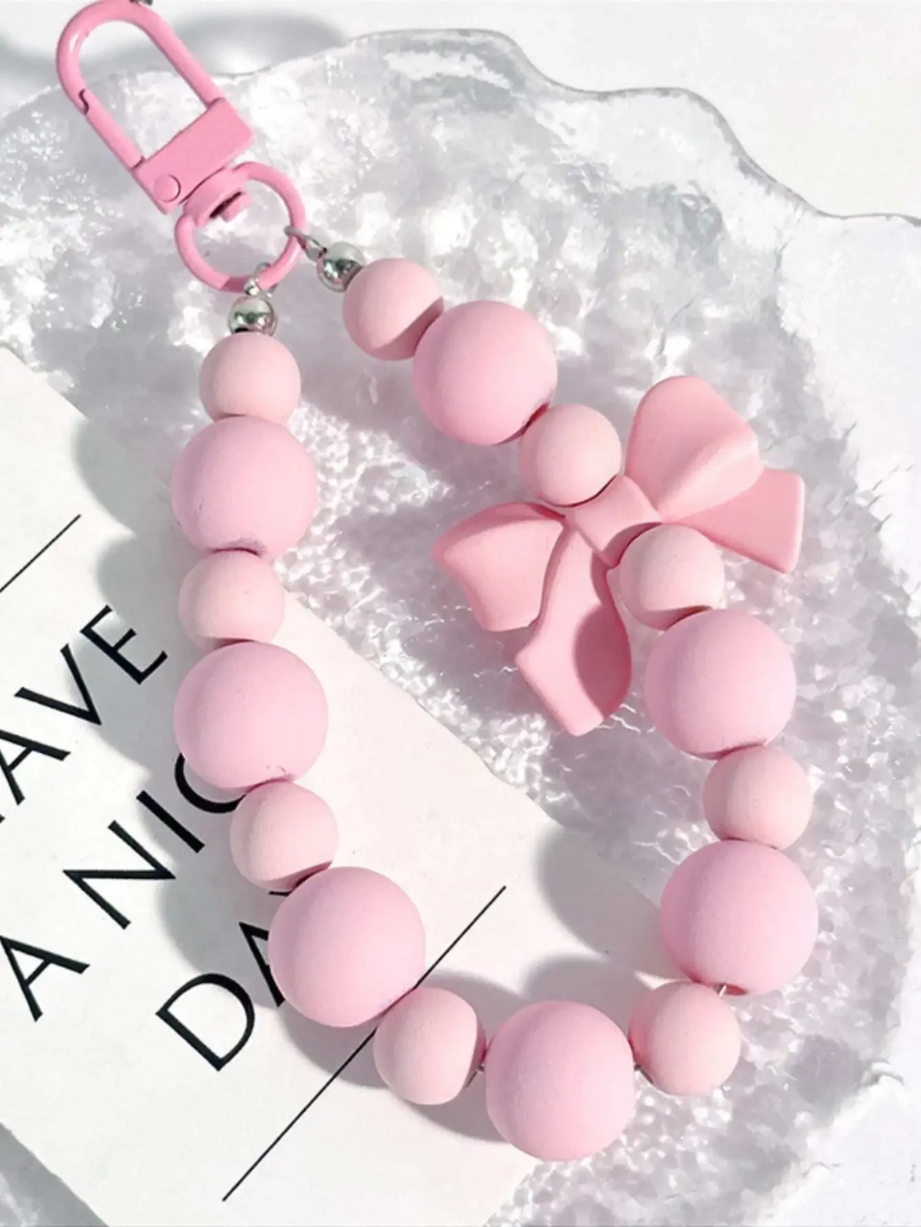 Phone Accessories For Teens - 1pc Roze Parel Strik Sleutelhanger Mobiele
