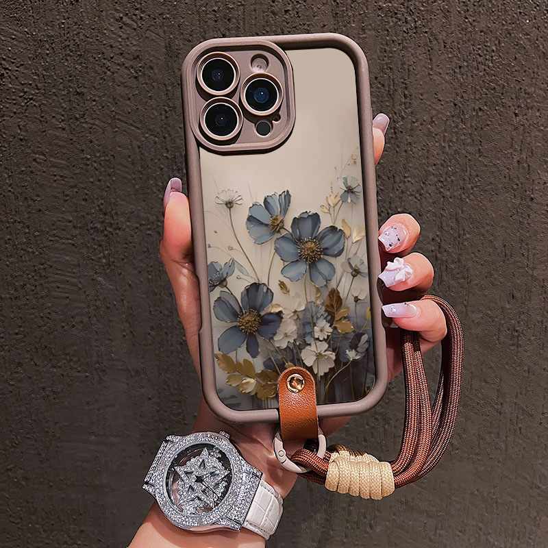 Blauwe bloemen lanyard bandje  - Lanyard Phone Strap recensie en prijs